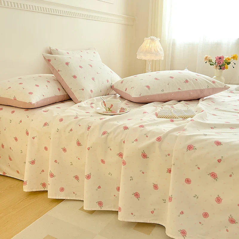Afralia™ Vintage Plant Floral Cotton Flat Sheet Set with Pillowcases