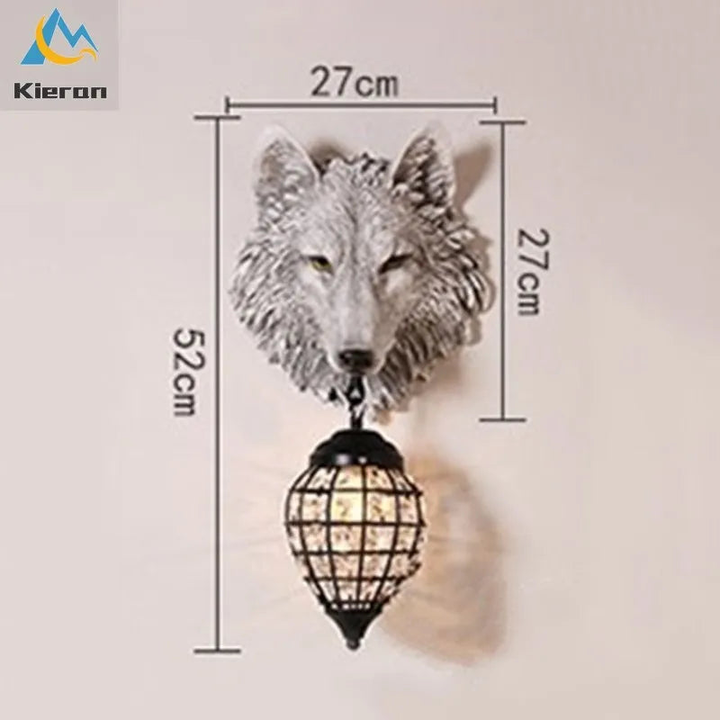 Afralia™ Nordic Wolf Head LED Wall Lamp Resin Crystal Wall Light