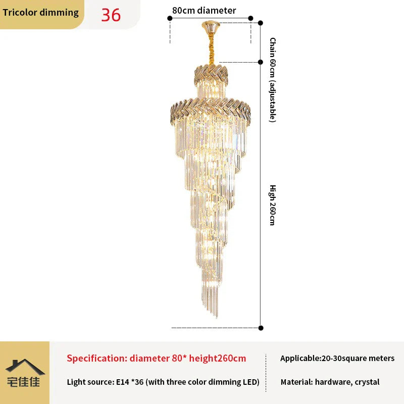 Afralia™ Rotating Crystal Chandelier for Duplex Villa Living Room