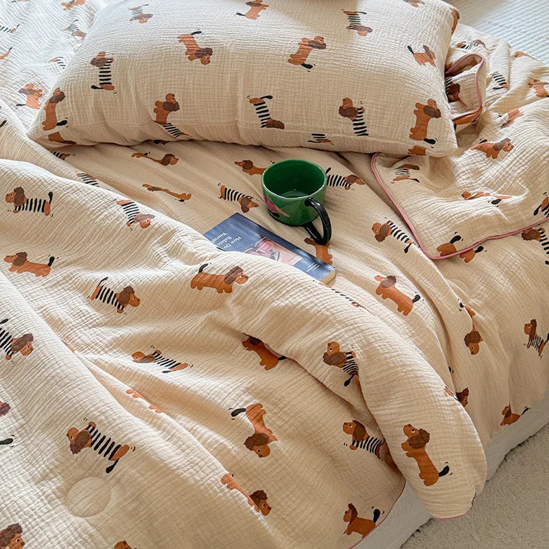 Afralia™ Colorful Polka Dot Floral Thin Quilt Set with Pillowcases