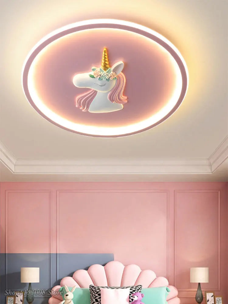 Afralia™ Nordic Unicorn LED Ceiling Light for Girl's Room and Study, Modern Princess Bedroom Lighting