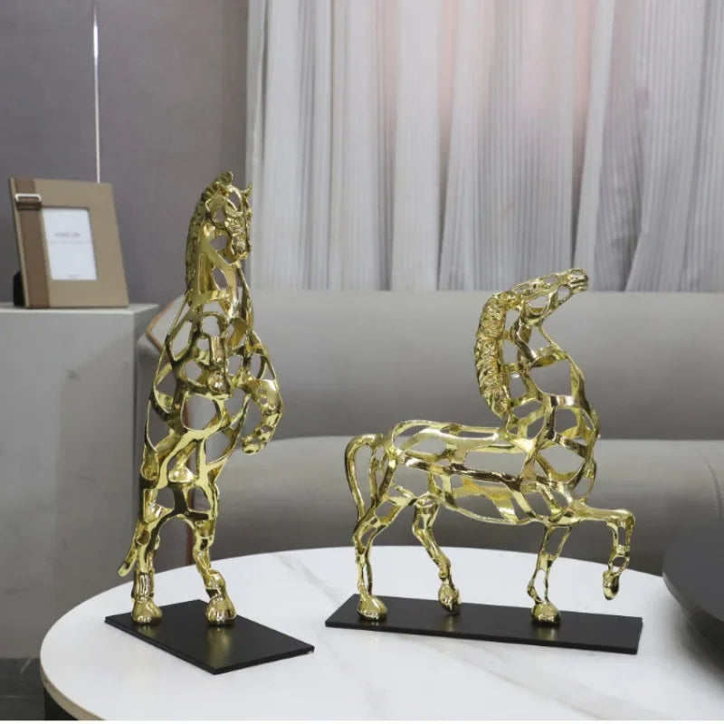 Afralia™ Golden Horse Metal Sculpture: Elegant Home Decor Figurine