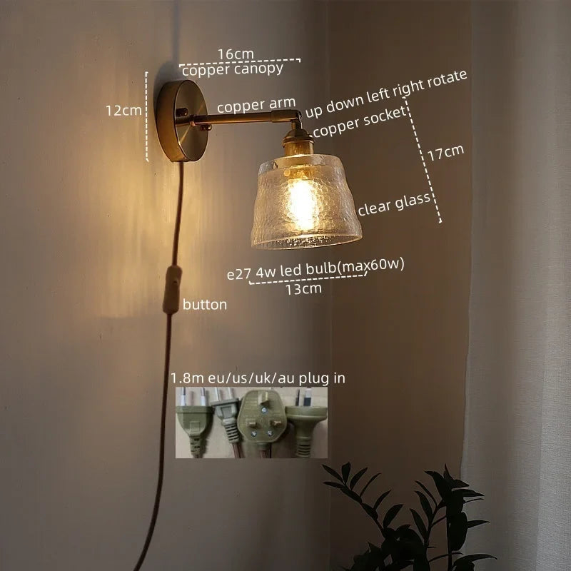 Afralia™ LED Green Glass Wall Light for Home Decor, Japanese Style, Bedroom, Living Room