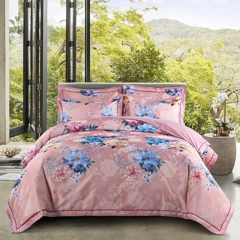 Afralia™ Vintage Floral Jacquard Cotton Wedding Bedding Set with Duvet Cover, Sheet, Pillowcases