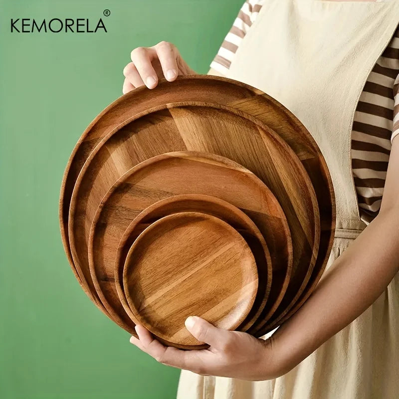 Afralia™ Natural Acacia Wood Plate - Handcrafted Round Sushi Dish