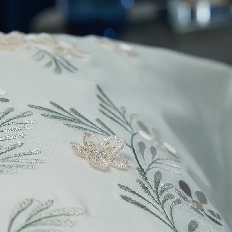 Afralia™ Luxury Floral Embroidered Bedding Set, Egyptian Cotton, Queen/King Sizes, Duvet Cover, Sheet, Pillowcases