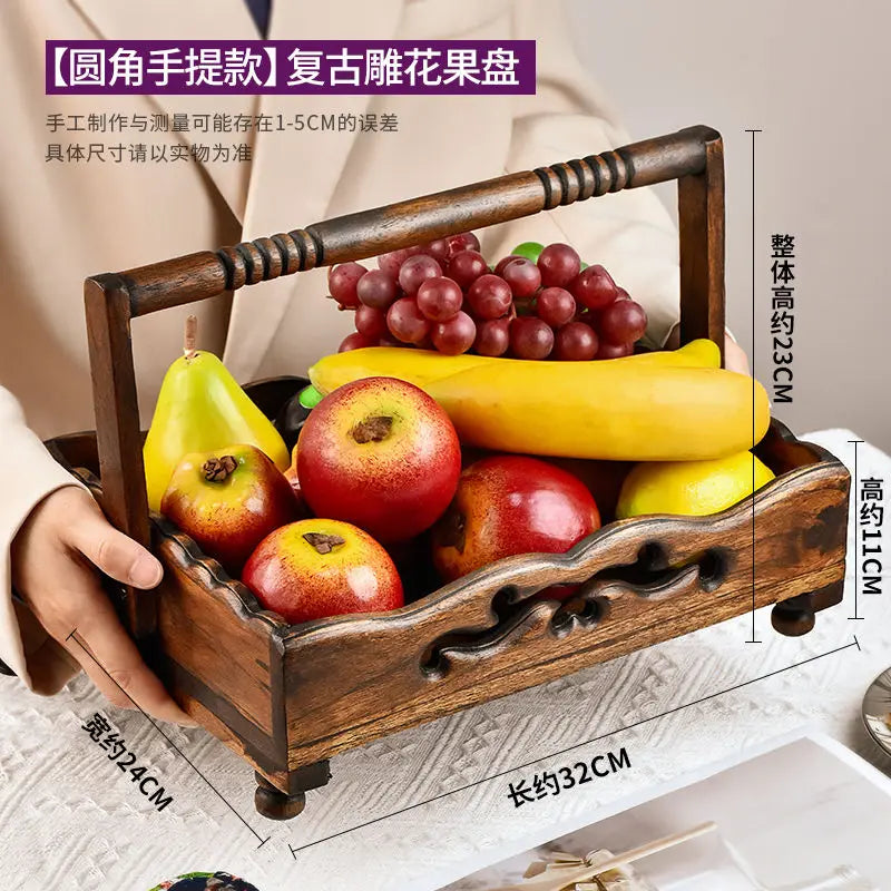 Afralia™ Solid Wood Fruit Bowl - Simple Retro Chinese Office Decor & Home Storage