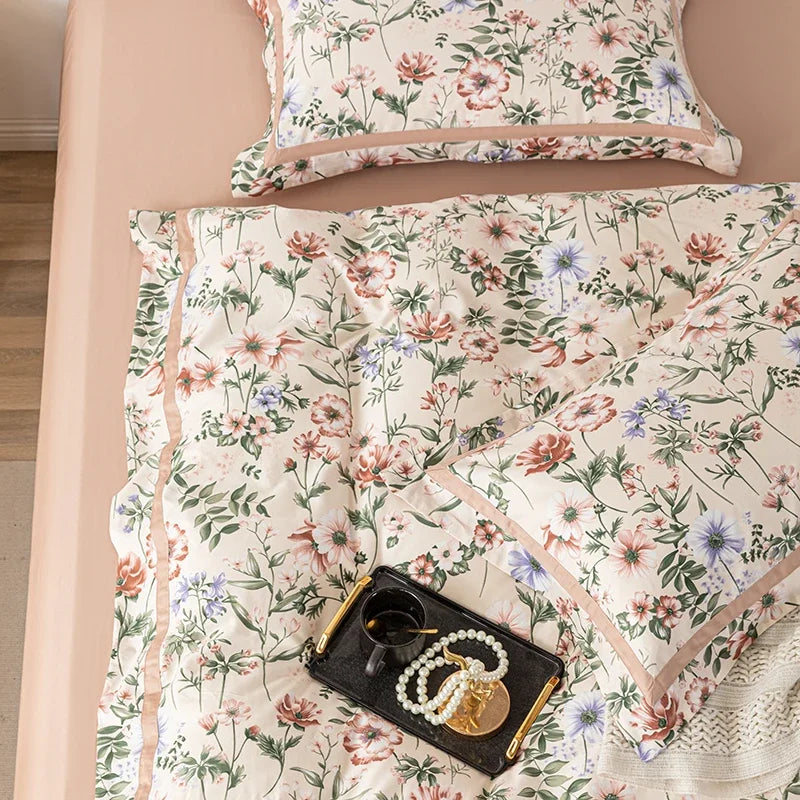 Afralia™ 100s Egyptian Cotton Bedding Set: Queen King RU Print Sheet Pillowcase Quilt Cover