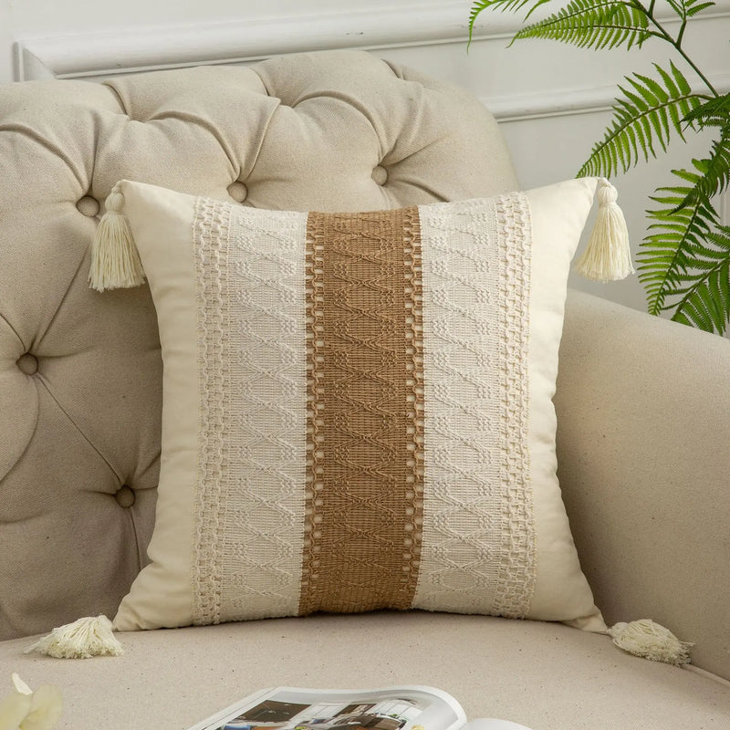 Afralia™ Bohemian Style Fringed Throw Pillow Cover for Living Room Sofa