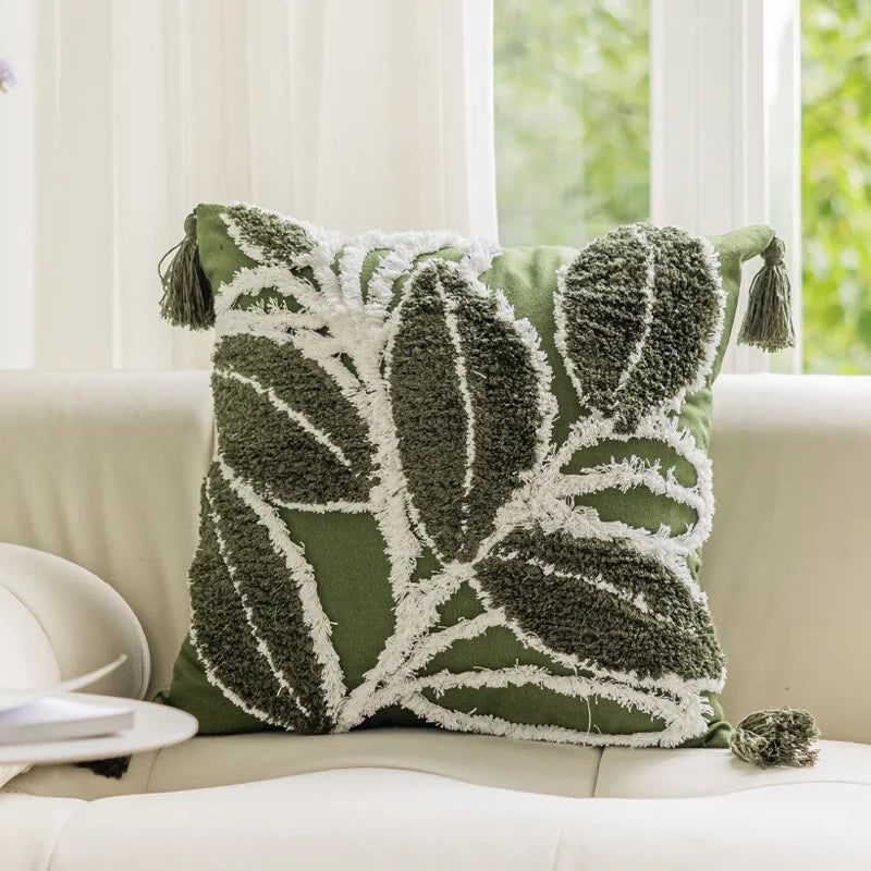 Afralia™ Embroidered Tufted Cotton Canvas Pillow Cover 45*45cm for Living Room