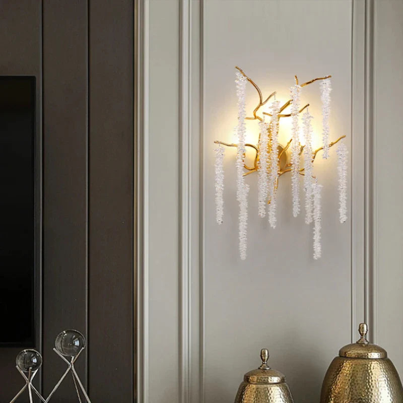 Afralia™ Cherry Blossoms Branches LED Wall Sconce, Gold Aluminum Modern Art Deco Lighting for Home