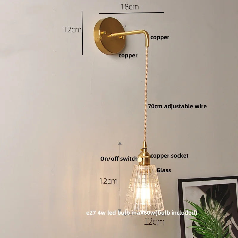 Afralia™ Clear Glass LED Wall Lights with Adjustable Pull Chain Switch