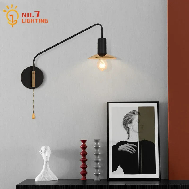 Afralia™ Black/Gold Swing Arm Wall Lamp LED E27 Bedroom Reading Cafe Luxury