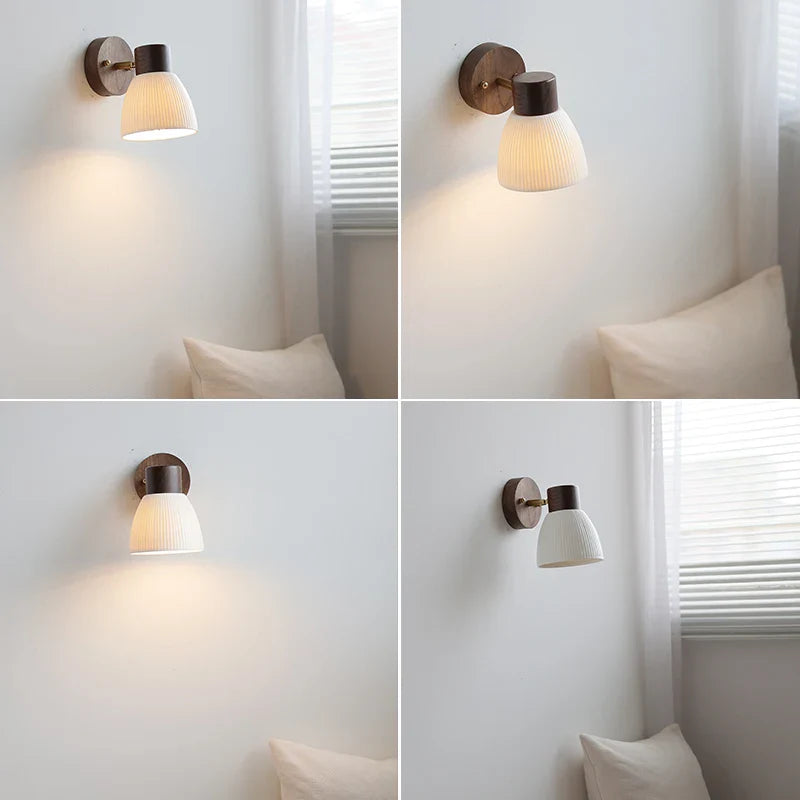 Afralia™ LED Wall Light Fixture Modern Nordic Rotating Reading Lamp White Ceramic Wood