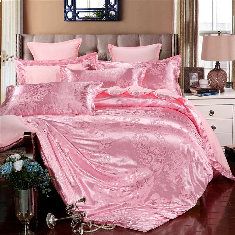 Afralia™ Satin Jacquard Summer Bedding Set - Solid Color Double Bed Duvet Kit