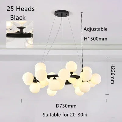 Afralia™ Glass Ball LED Chandelier Pendant for Living Dining Room
