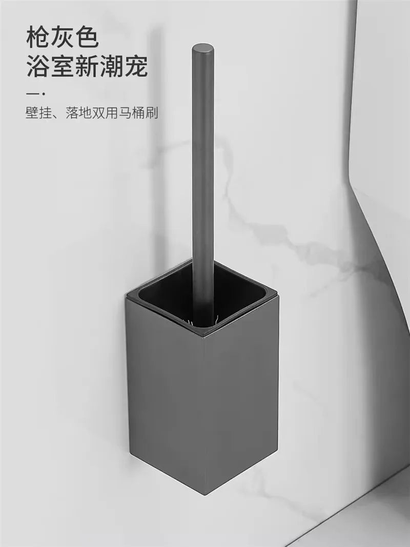 Afralia™ Aluminum Gray/White Toilet Brush Holder Set