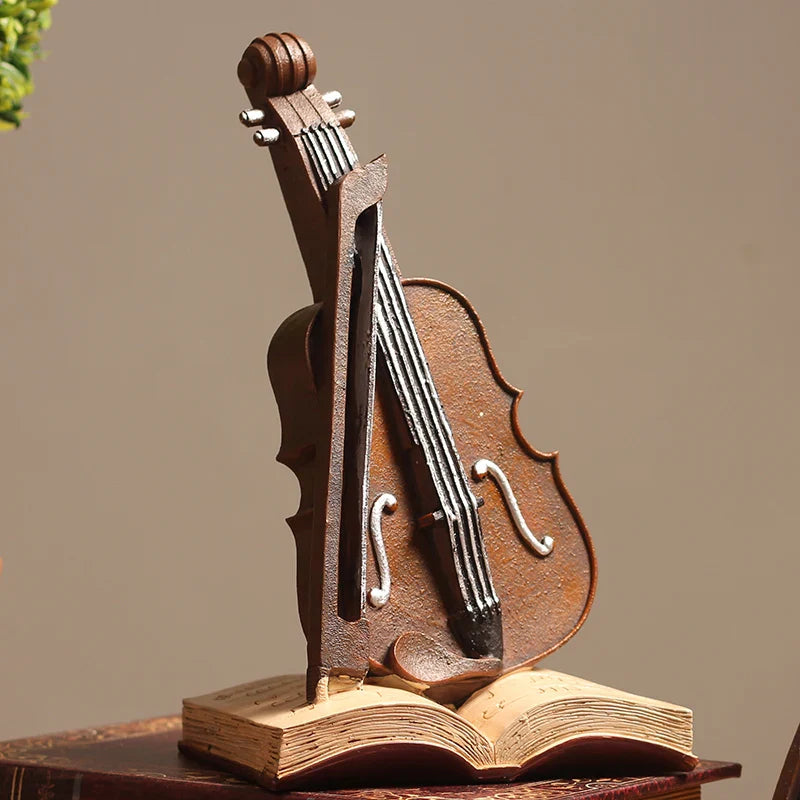 Afralia™ Violin Ornaments Clock Sculpture for Home Decor