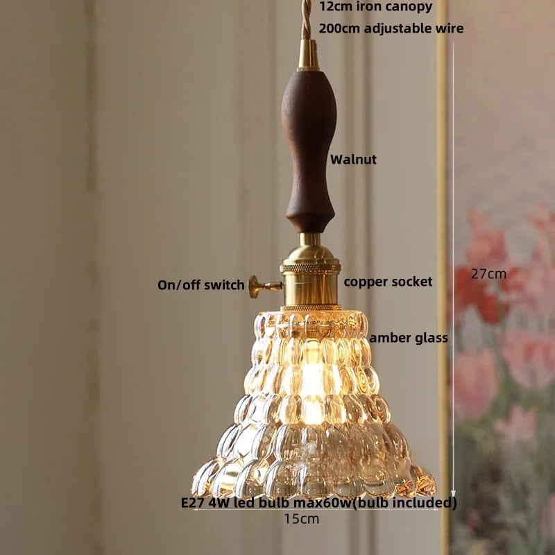 Afralia™ Flower Glass Pendant Light Fixture LED Vintage Creative for Home Bedroom Reading