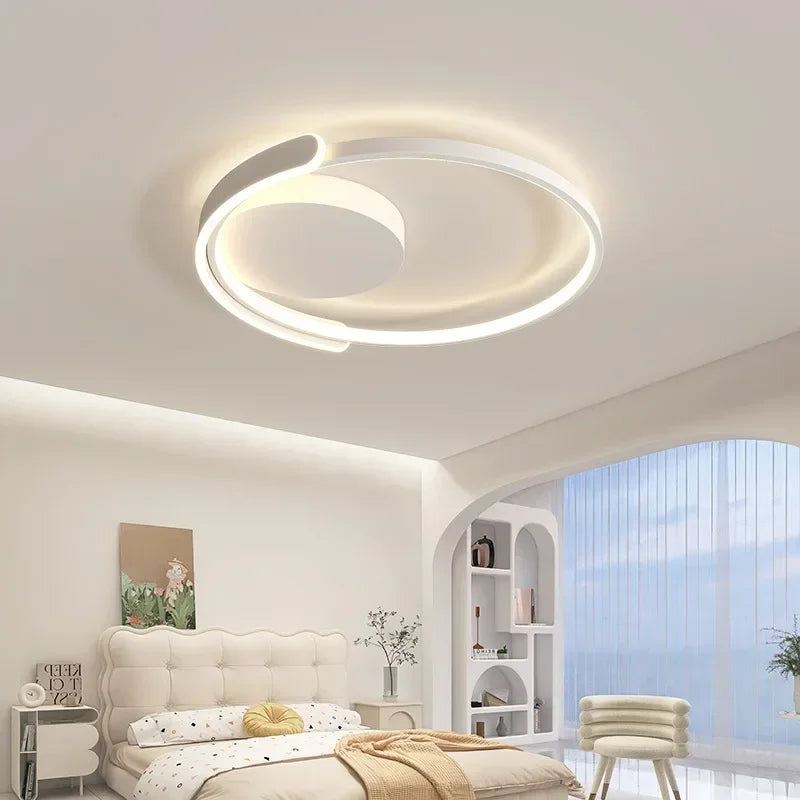 Afralia™ Circle LED Ceiling Lamp | Minimalist Round Iron Dimmable Bedroom Light Fixtures