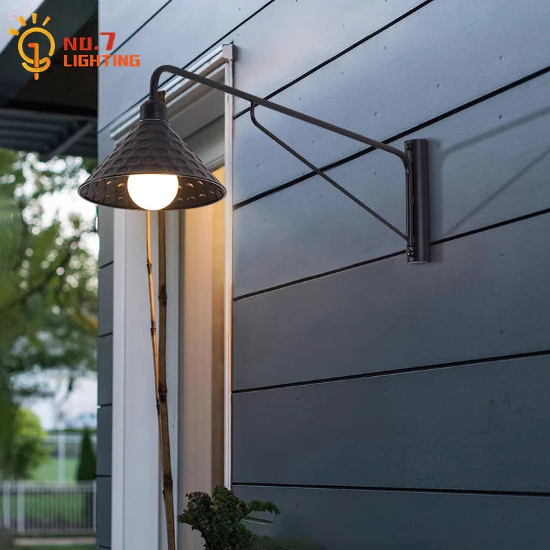 Afralia™ Black LED Swing Arm Wall Lamp for Outdoor Decor in Bedroom, Balcony & Aisle