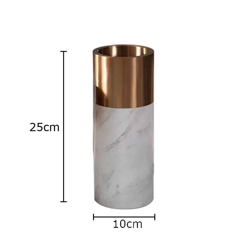 Marble Cylinder Vase by Afralia™ - Gold-plated Ceramic Desk Decor