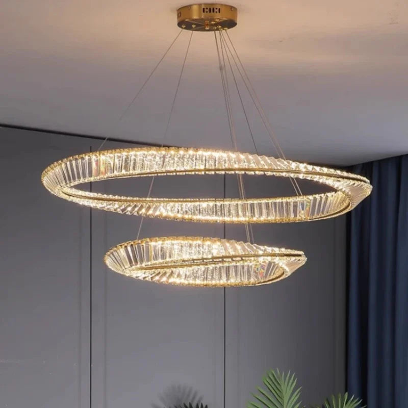 Afralia™ Luxury Gold Crystal Pendant Lights Dimmable LED Modern Living Room Fixture