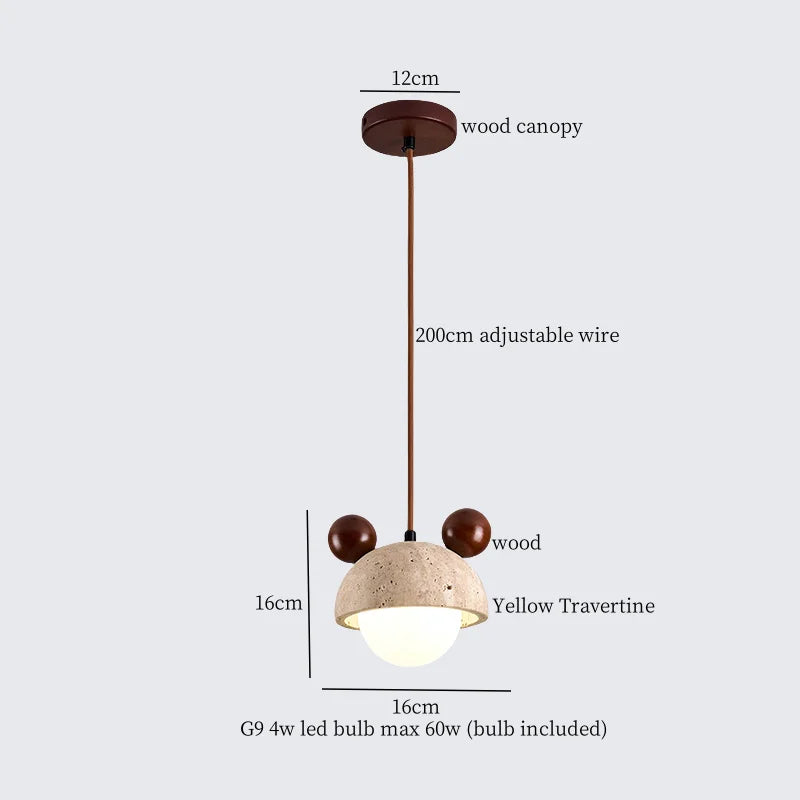 Afralia™ Japanese LED Hanging Lamp Yellow Travertine Pendant Lighting for Bedroom and Dining Room