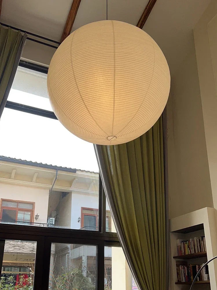 Afralia™ Round Rice Paper LED Pendant Light for Living and Dining Room