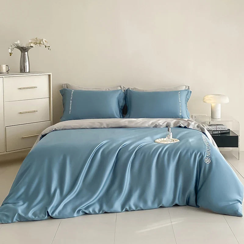 Afralia™ Cotton Solid Color Bedding Set, Premium Quality Embroidery Quilt Cover, Single Bed.