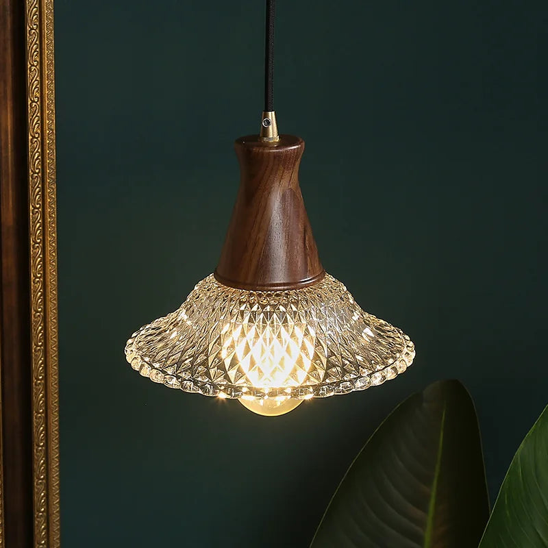 Afralia™ Nordic LED Glass Wood Pendant Light Chandelier for Kitchen Bedroom Dining Room