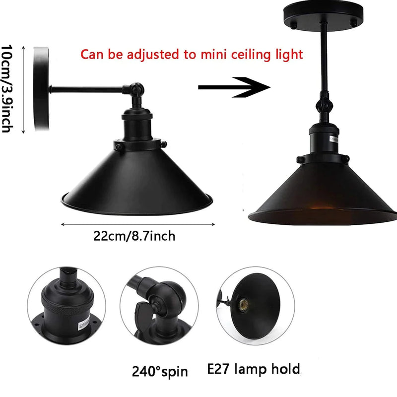 Afralia™ Industrial Wall Sconce Light with Adjustable Metal Lampshade