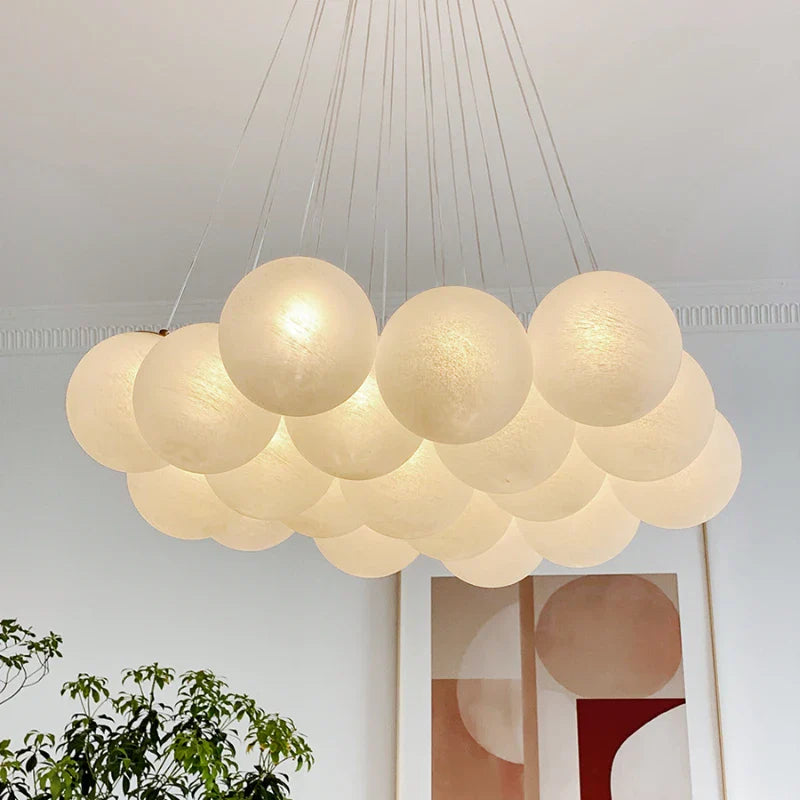 Afralia™ White Glass Ball Chandelier Ceiling Modern Bean Lantern Hanging Light