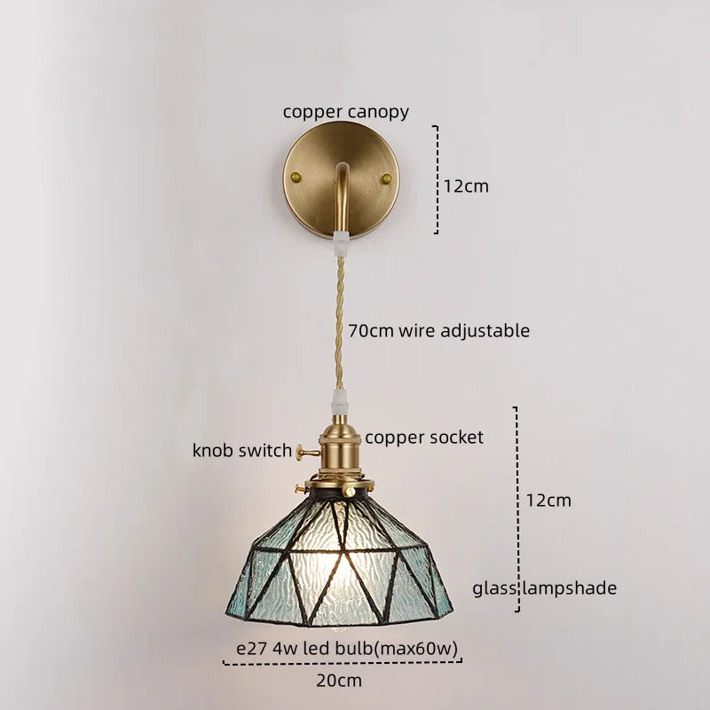 Afralia™ Copper Glass LED Wall Sconce Vintage Style Interior Light