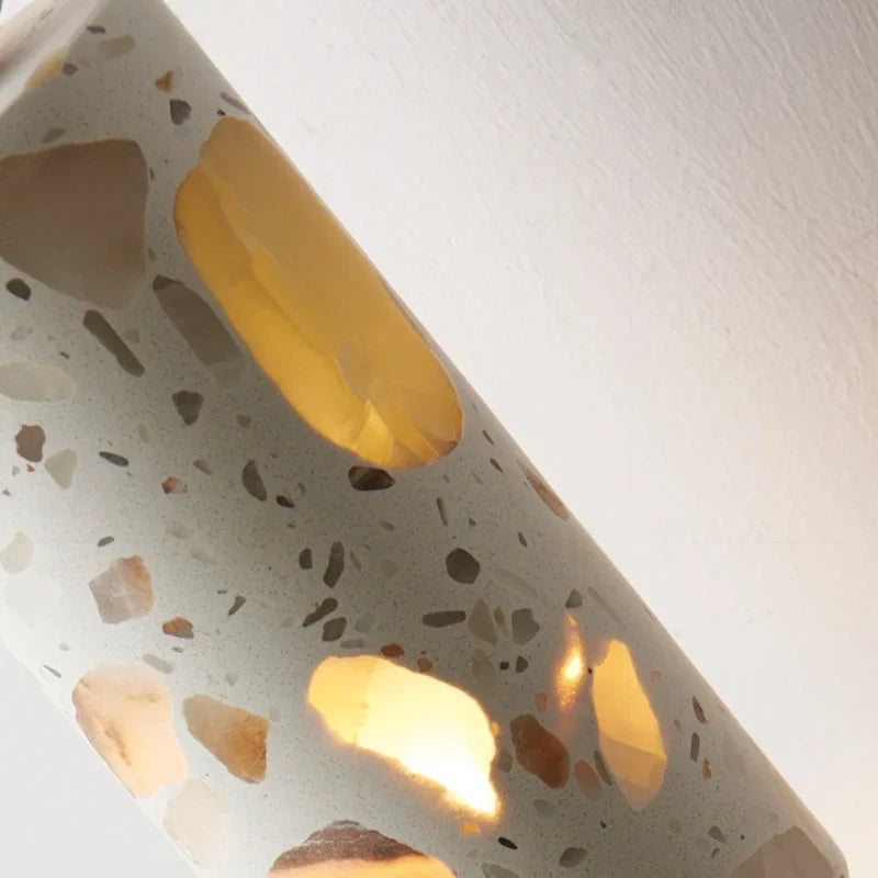 Afralia™ Terrazzo Wood LED Pendant Light for Bedroom Dining Room Japanese Vintage Style