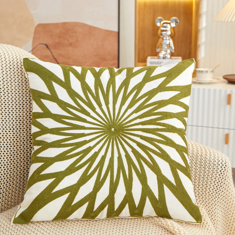 Afralia™ Olive Green Yellow Floral Embroidery Pillow Cover 45x45cm Square Sofa Couch Decor