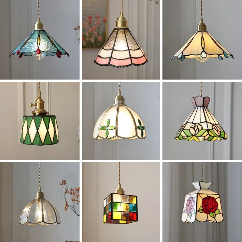 Afralia™ Colorful Glass Copper LED Pendant Light for Kitchen Bedroom Living Room Loft