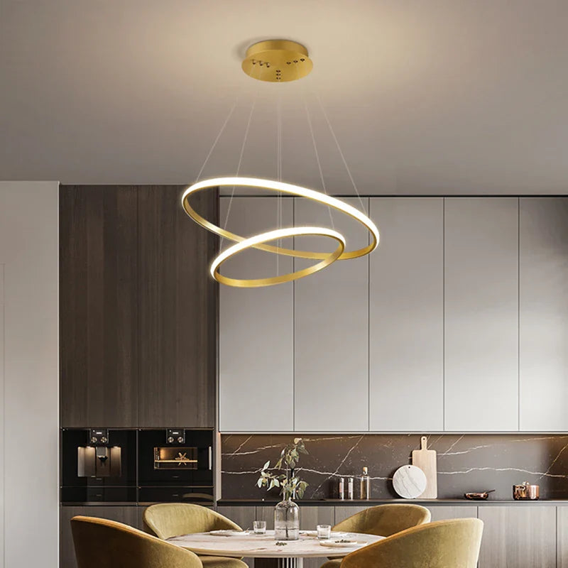 Afralia™ Black Ring LED Pendant Chandelier for Living Room, Dining Room, Kitchen