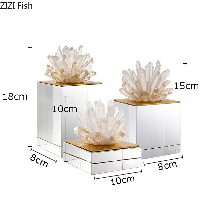 Afralia™ Agate Stone Crystal Sculpture Gold-plated Marble Ornament for Living Room Desk