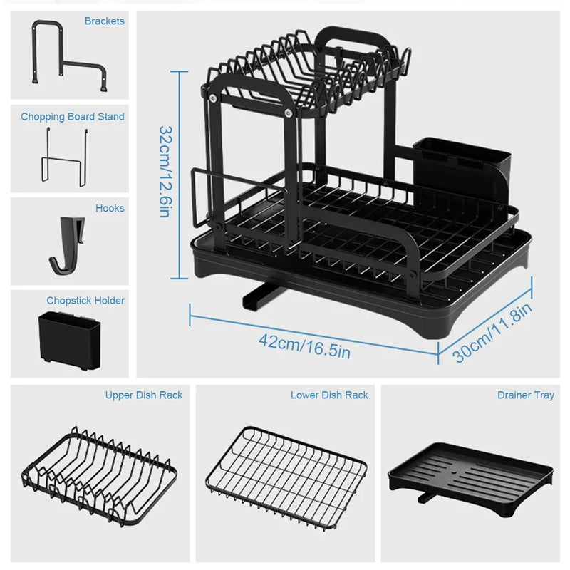 Afralia™ 2 Tier Dish Drainer Storage Rack for Kitchen Countertop Organization