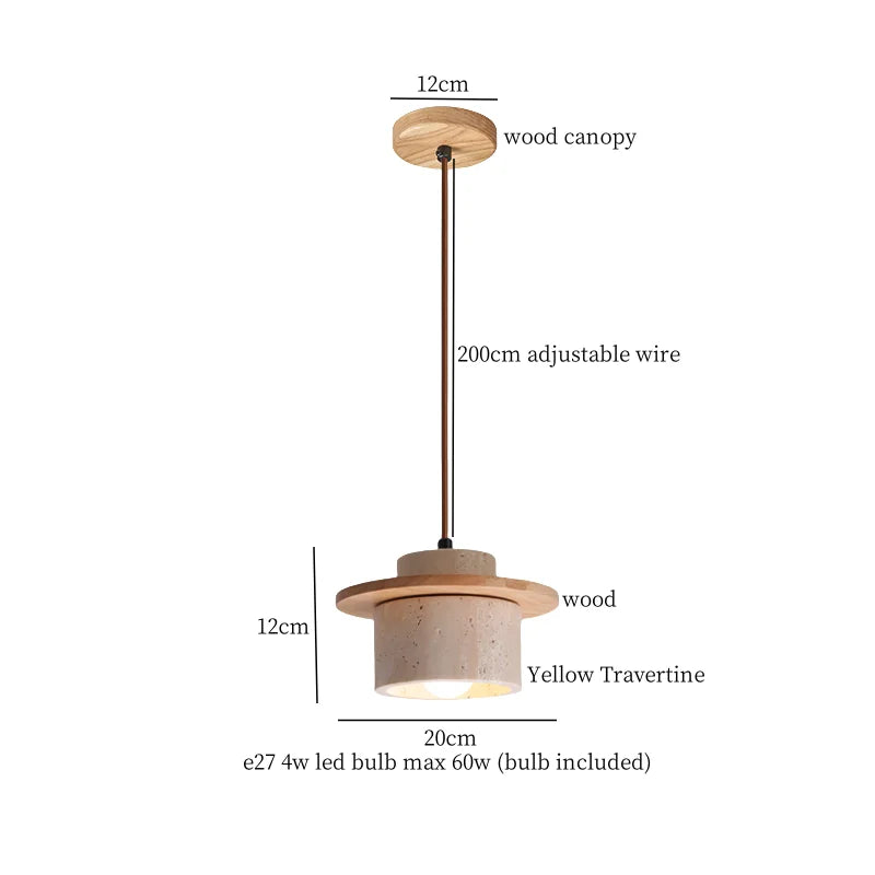 Afralia™ Yellow Travertine Stone LED Pendant Light for Bedside Living Room Decor
