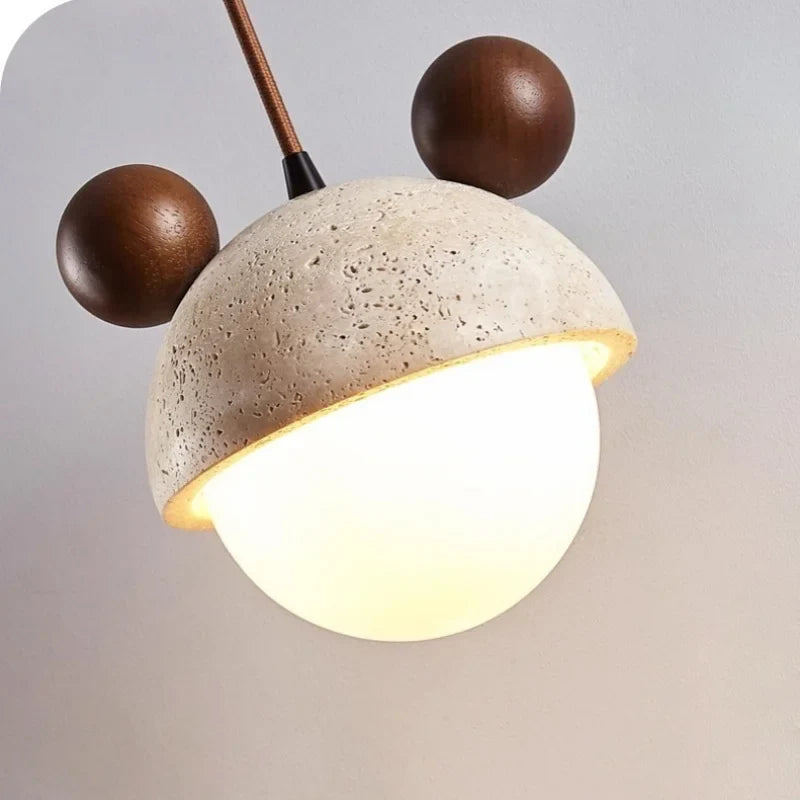 Afralia™ Cream Glass LED Pendant Lights Modern Wood Yellow Travertine Pendant Lamp