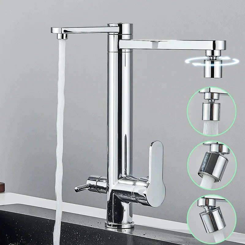 Afralia™ Chrome Dual Handle Dual Spout Kitchen Faucet - 360° Swivel Mixer Tap