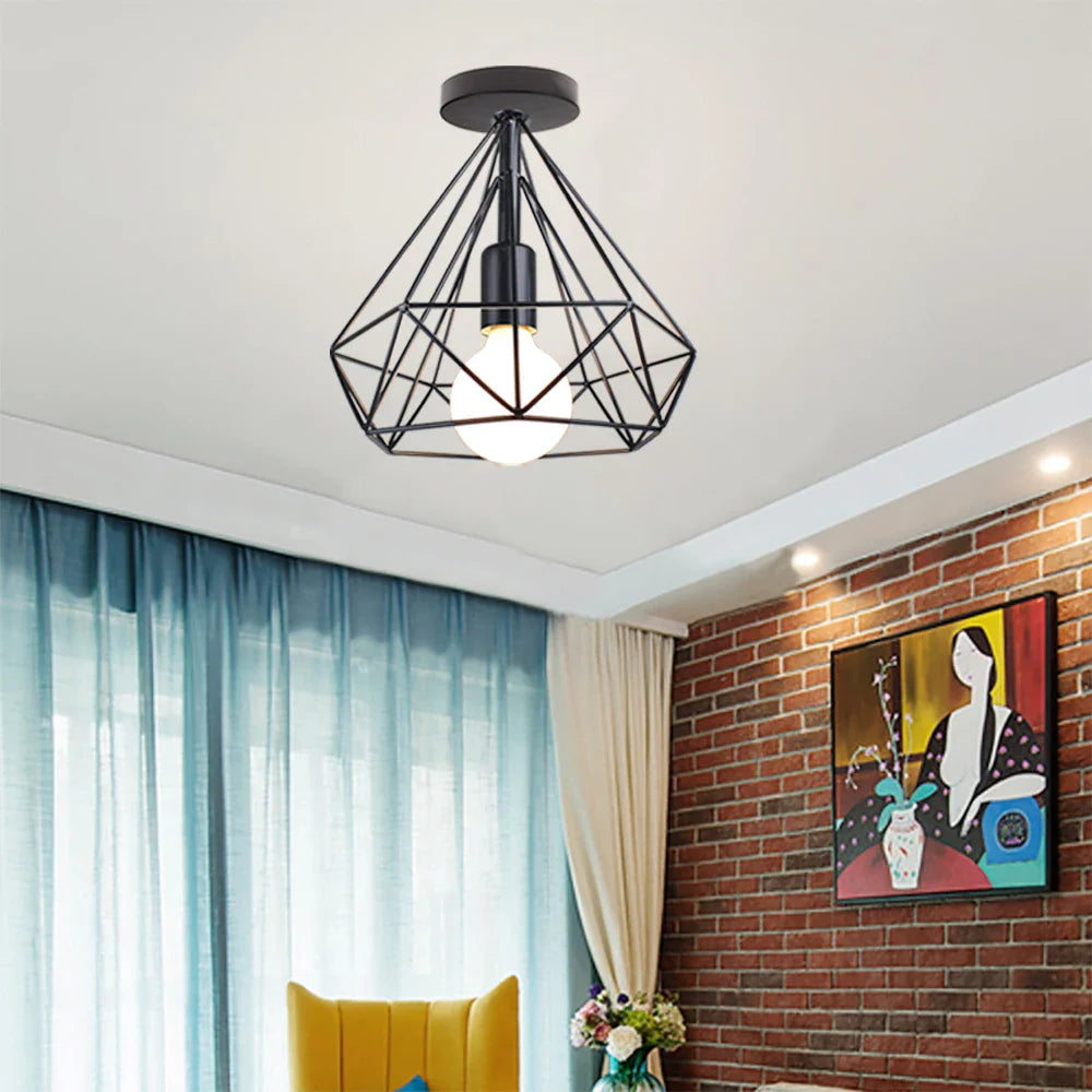 Afralia™ Retro LED Ceiling Light: Industrial Vintage Fixture for Bedroom, Porch, Aisle - E27 Metal Cage