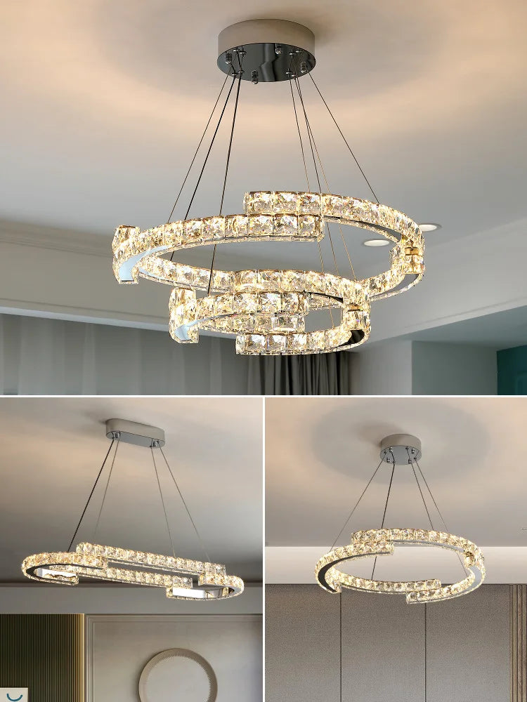 Afralia™ Crystal LED Pendant Lights Chrome Steel Modern Luxury Fixtures