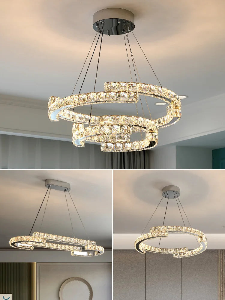 Afralia™ Modern Crystal LED Pendant Lights Dimmable Chrome Foyer Lumnarias