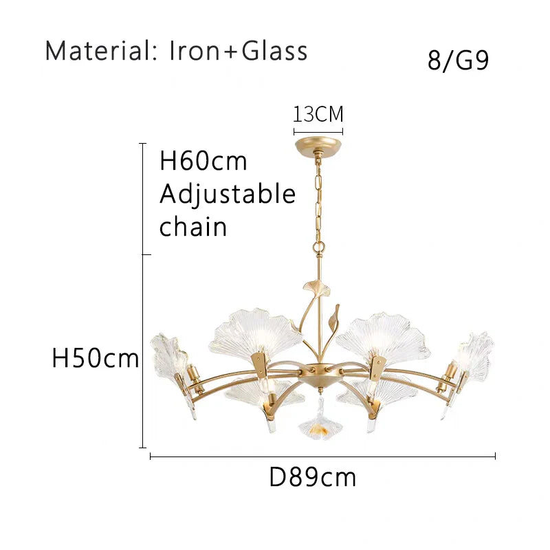 Afralia™ Gold Shell Glass Chandelier for Elegant Living Room Ceiling Decor