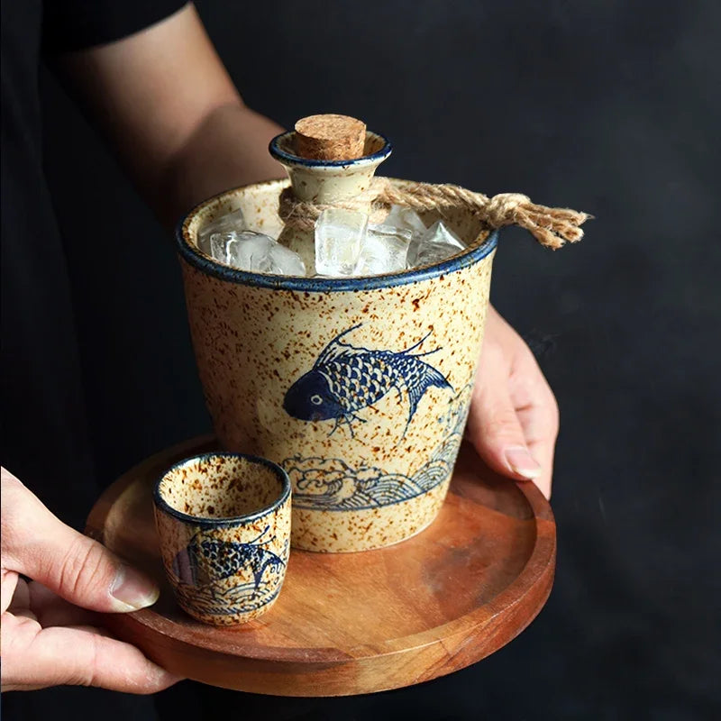 Afralia™ Japanese Sake Pot Set Handcrafted Ceramic Wine Warmer Vintage Spirits Cup