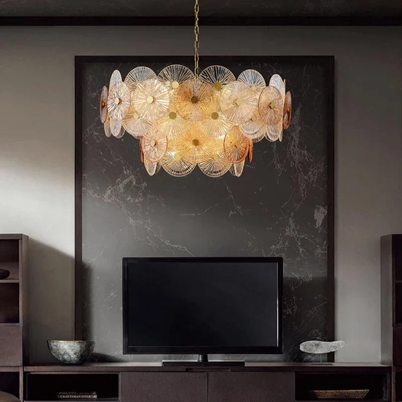 Afralia™ Luxury Lustre Glass Chandelier LED Pendant Lamp for Living Room Dining Bedroom