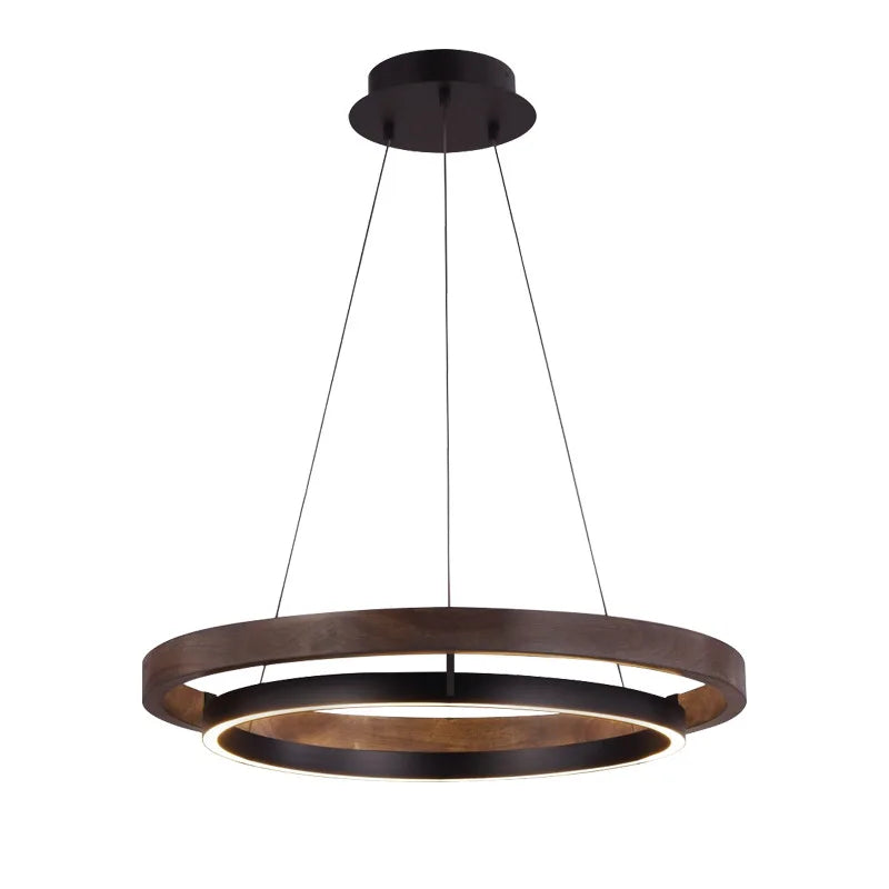 Afralia™ Wood Grain Chandelier: Minimalist Round LED Hanging Light Fixture for Home Decor